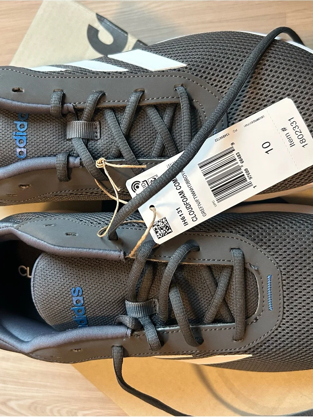 adidas Men's Grey Mesh Athletic Shoes with White Stripes